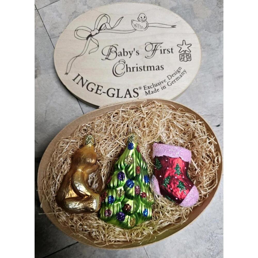 Baby's First Christmas Inge-Glas 3 Ornament Set in Gift Box - Picture 4 of 4